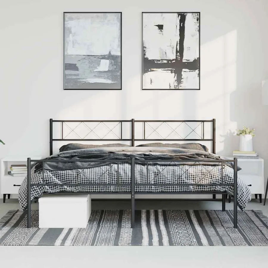 Cadre de lit métal sans matelas avec pied de lit noir 193x203cm - 3