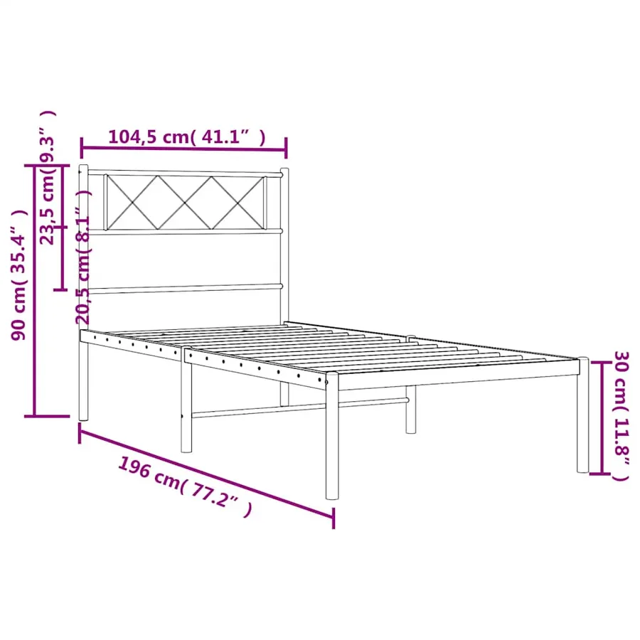 Cadre de lit métal sans matelas et tête de lit blanc 100x190 cm - 10
