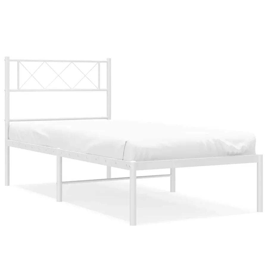Cadre de lit métal sans matelas et tête de lit blanc 100x190 cm - 2