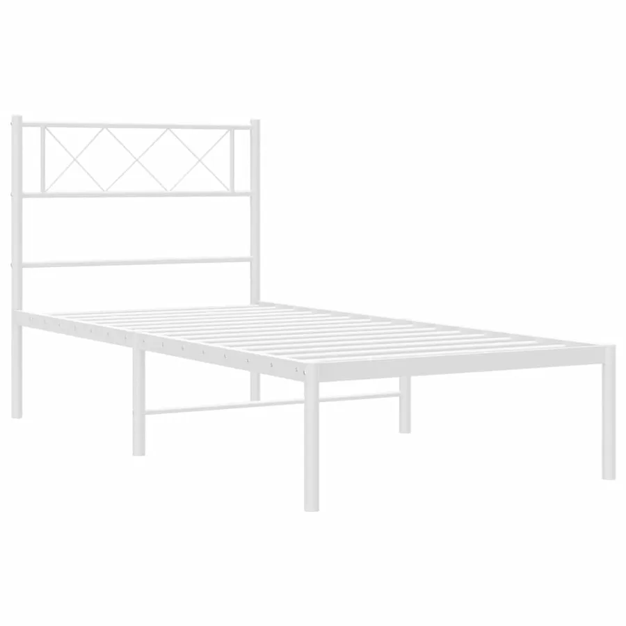 Cadre de lit métal sans matelas et tête de lit blanc 100x190 cm - 5