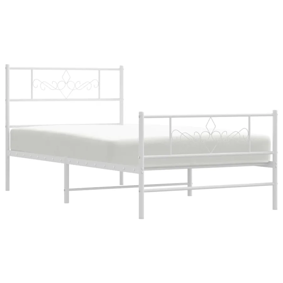 Cadre de lit métal sans matelas et pied de lit blanc 107x203 cm - 4