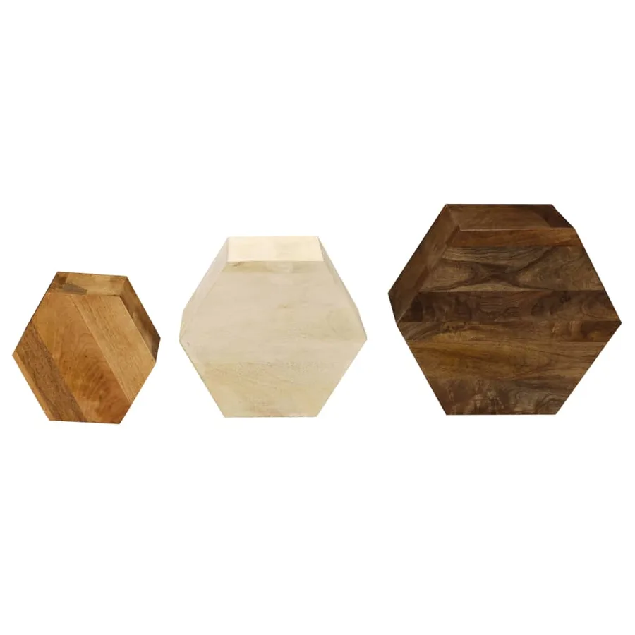 Ensemble de table basse 3 pcs Bois de manguier massif - 4