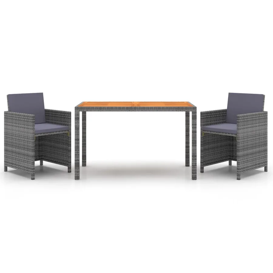 Ensemble à manger de jardin coussins 3pcs Résine tressée Gris - 2