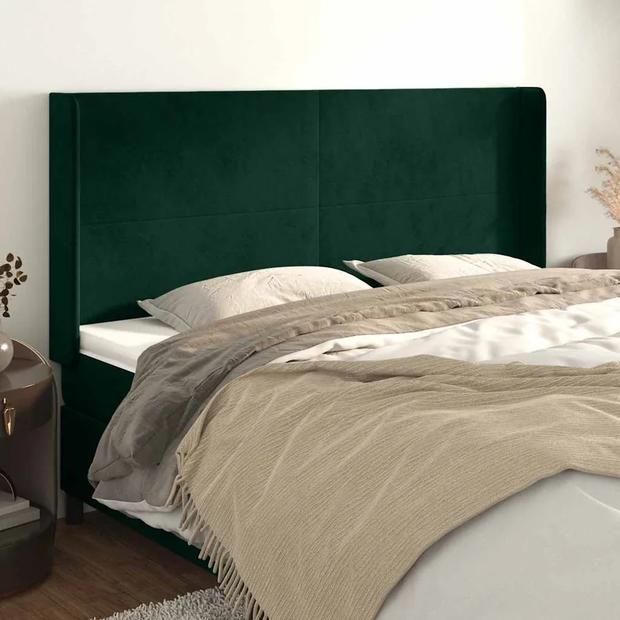 Tête de lit avec oreilles Vert foncé 163x16x118/128 cm Velours