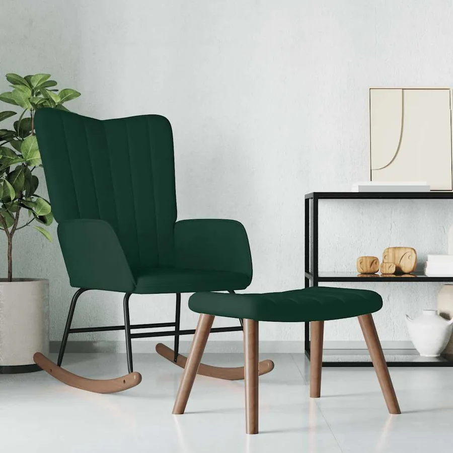 Chaise à bascule avec repose-pied Vert foncé Velours