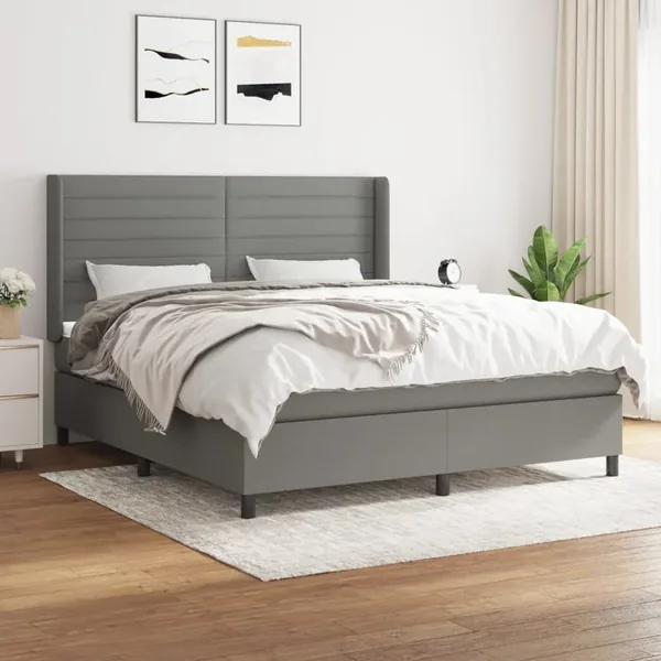 Sommier à lattes de lit avec matelas Gris foncé 180x200cm Tissu