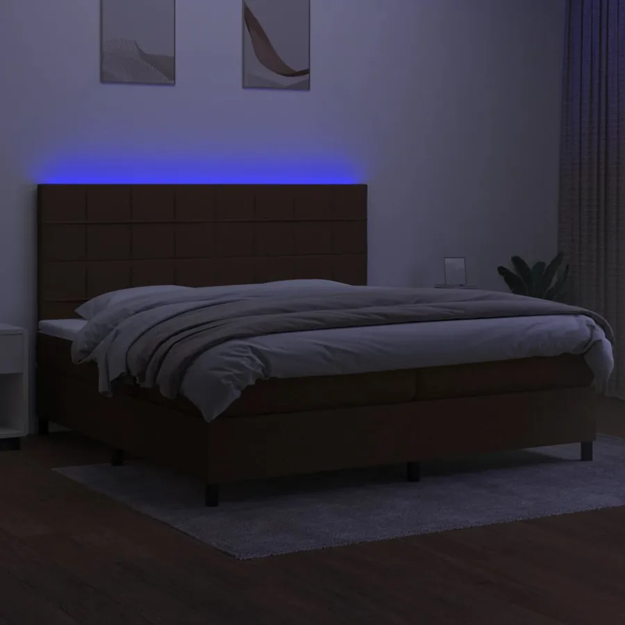 Sommier à lattes de lit matelas et LED Marron foncé 200x200 cm - 4