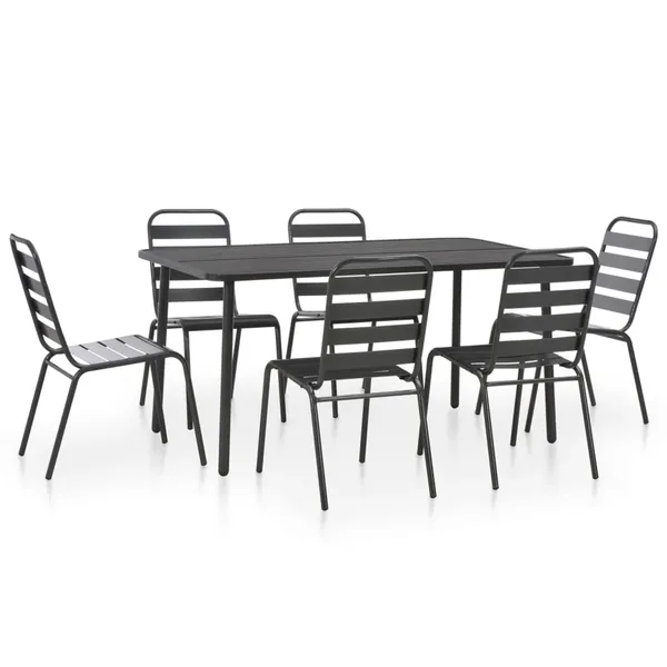 Ensemble à manger d'extérieur 7 pcs Acier Gris foncé