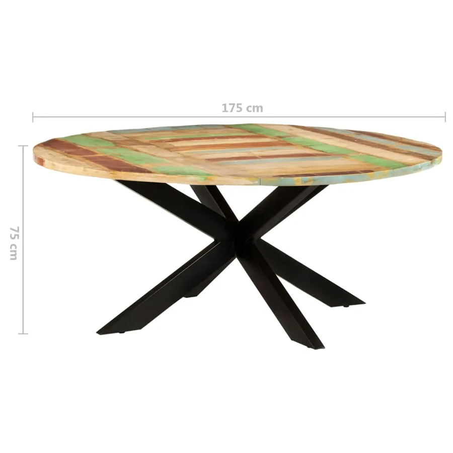 Table à manger ronde 175x75 cm Bois de récupération massif - 12