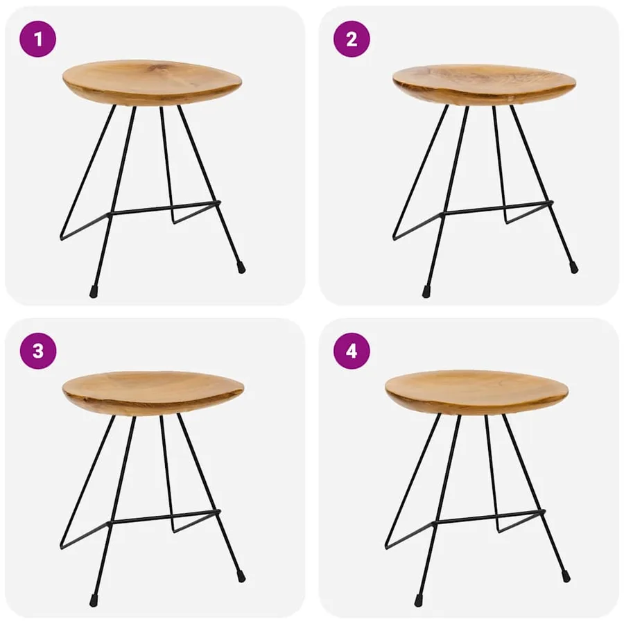 Tabourets lot de 2 bois de teck massif - 3