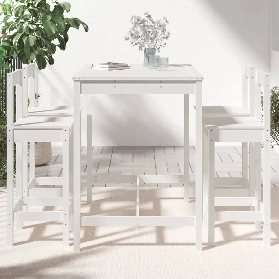 Ensemble de bar de jardin 5 pcs blanc bois massif de pin - 3