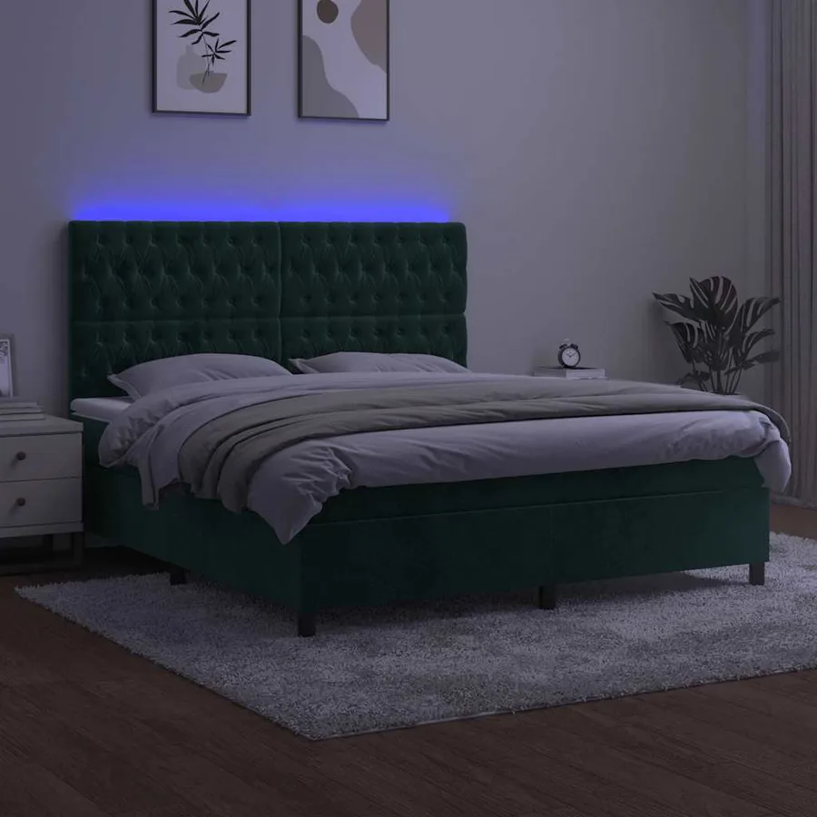 Sommier à lattes de lit matelas et LED Vert foncé 160x200 cm - 4