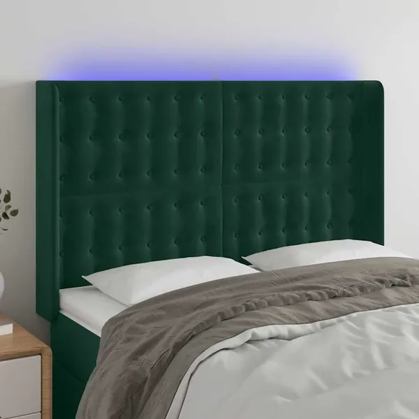 Tête de lit à LED Vert foncé 147x16x118/128 cm Velours