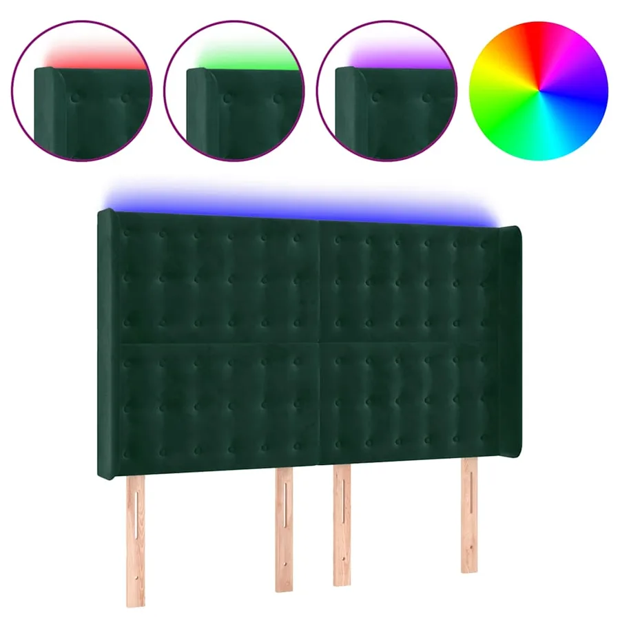 Tête de lit à LED Vert foncé 147x16x118/128 cm Velours - 2