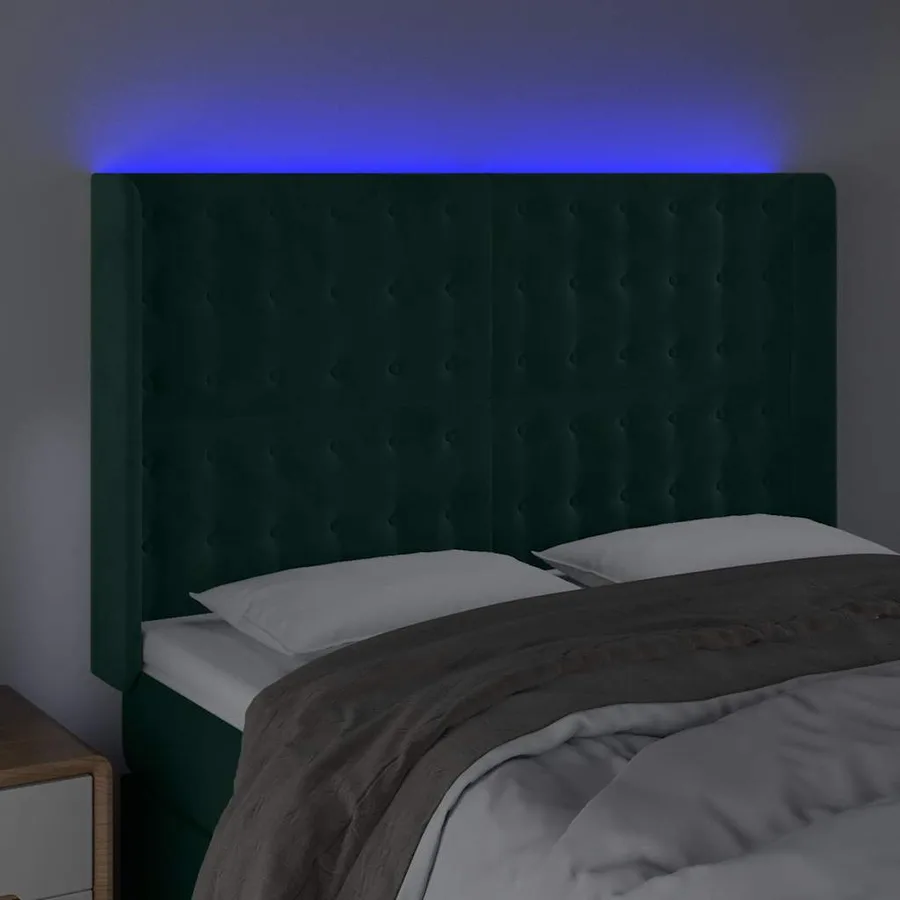 Tête de lit à LED Vert foncé 147x16x118/128 cm Velours - 4