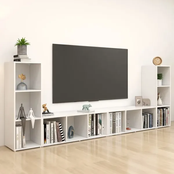 Meubles TV 4 pcs Blanc 107x35x37 cm Bois d'ingénierie