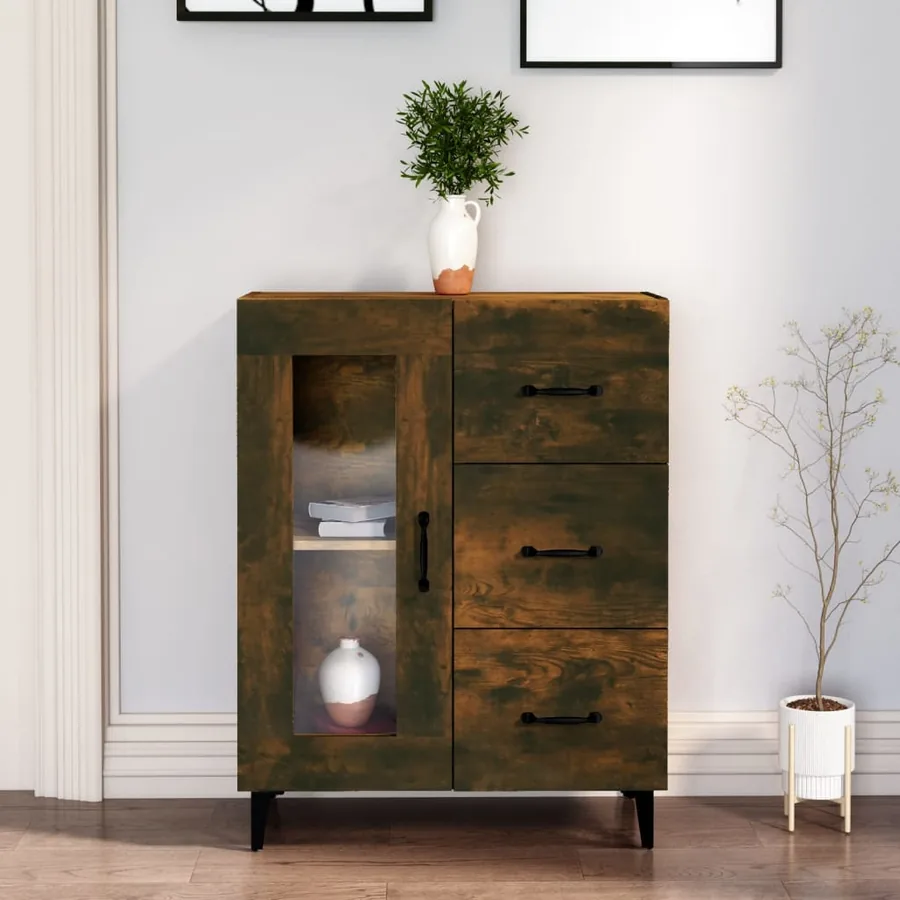 Buffet chêne fumé 69,5x34x90 cm bois d'ingénierie