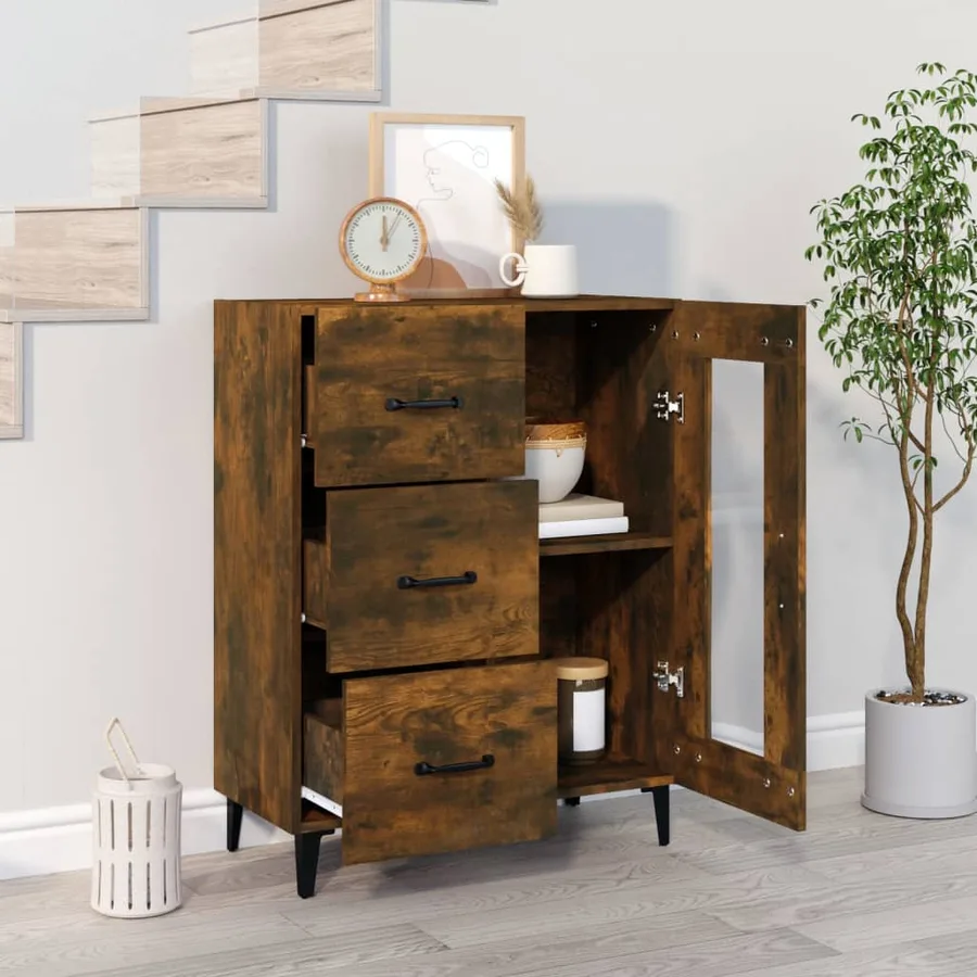 Buffet chêne fumé 69,5x34x90 cm bois d'ingénierie - 3
