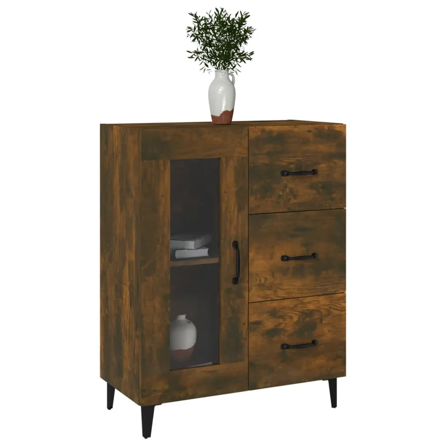 Buffet chêne fumé 69,5x34x90 cm bois d'ingénierie - 4
