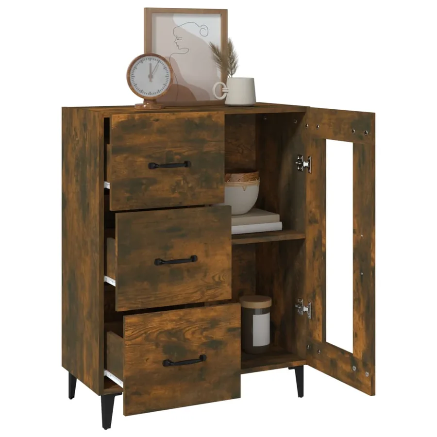 Buffet chêne fumé 69,5x34x90 cm bois d'ingénierie - 5