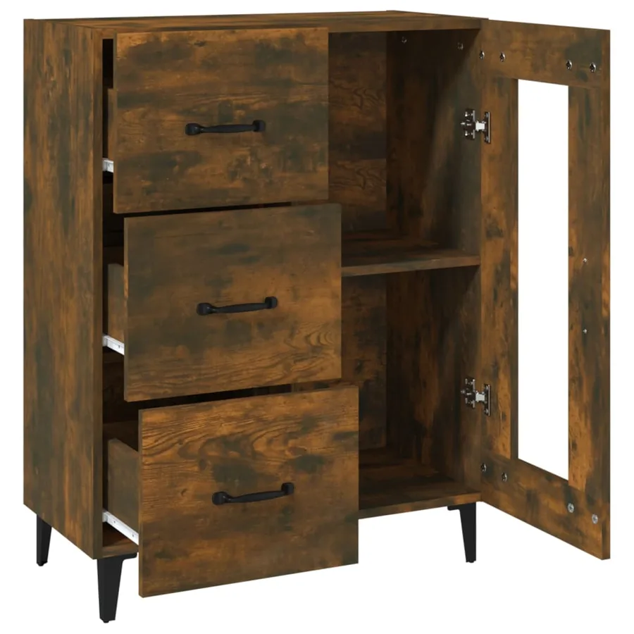 Buffet chêne fumé 69,5x34x90 cm bois d'ingénierie - 8