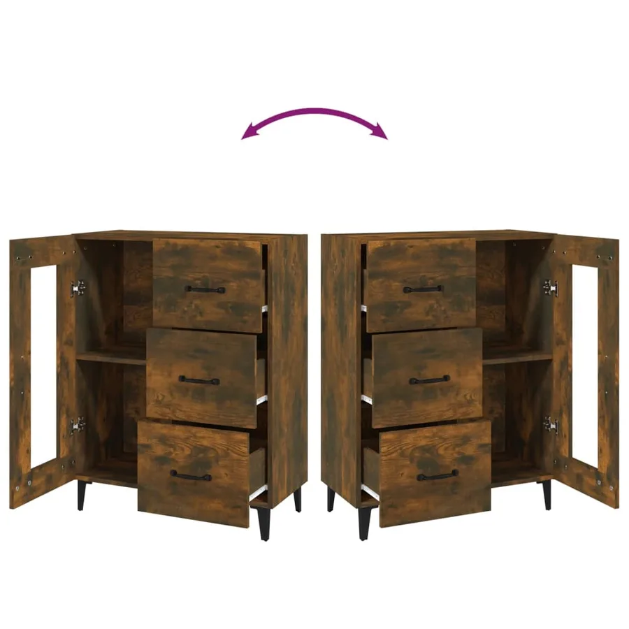 Buffet chêne fumé 69,5x34x90 cm bois d'ingénierie - 9