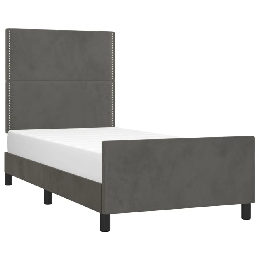 Cadre de lit sans matelas gris foncé 90x200 cm velours - 3