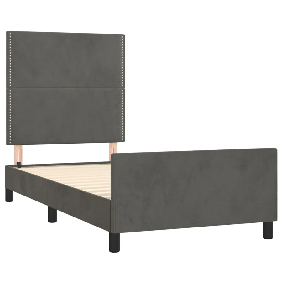 Cadre de lit sans matelas gris foncé 90x200 cm velours - 4