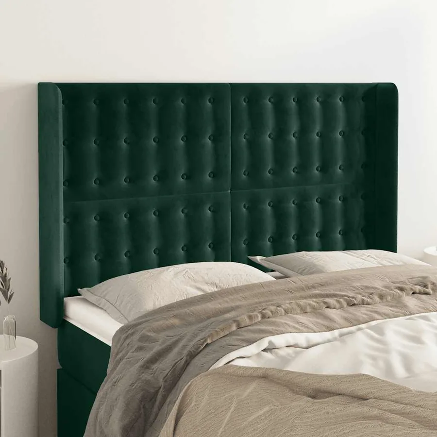 Tête de lit avec oreilles Vert foncé 147x16x118/128 cm Velours