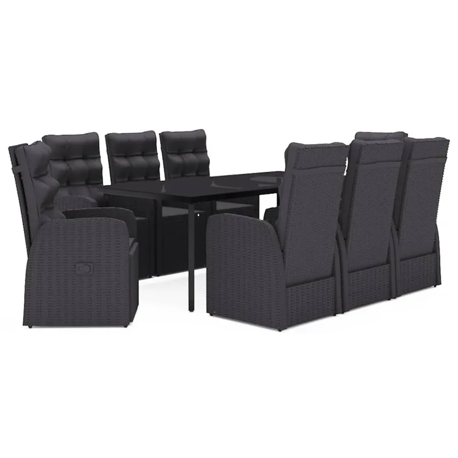 Ensemble à manger de jardin avec coussins 9 pcs noir - 2
