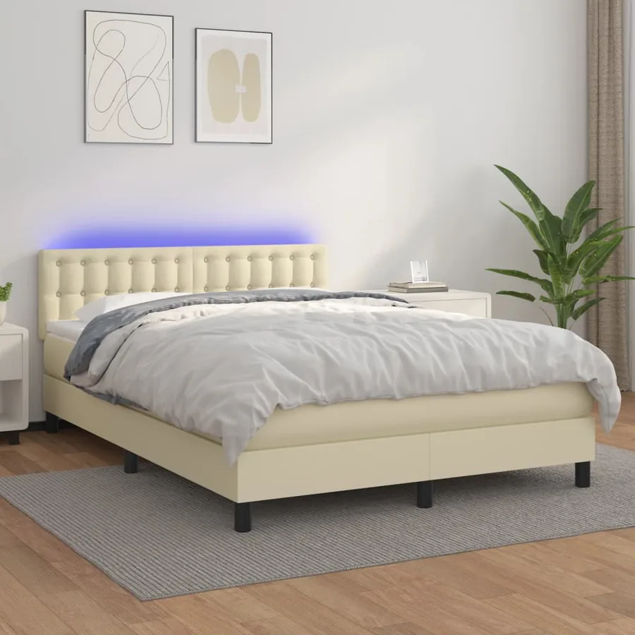 Sommier à lattes de lit avec matelas et LED Crème 140x190 cm