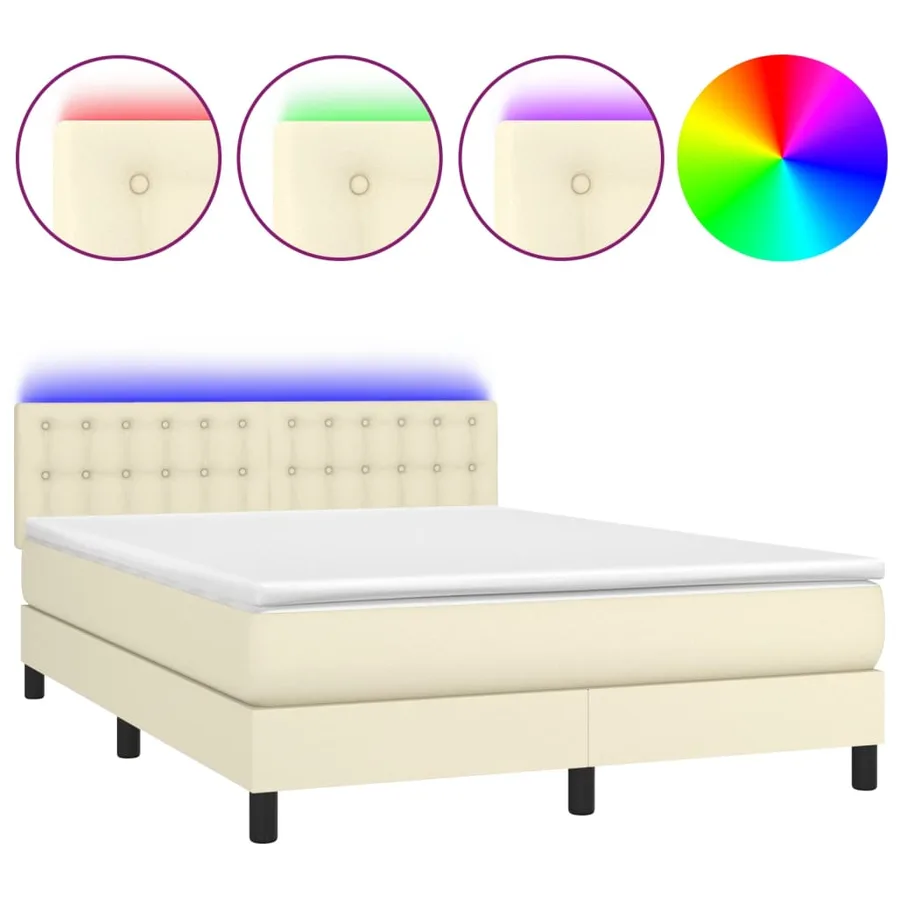 Sommier à lattes de lit avec matelas et LED Crème 140x190 cm - 2