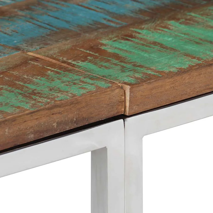 Table console argenté acier inoxydable/bois massif récupération - 5