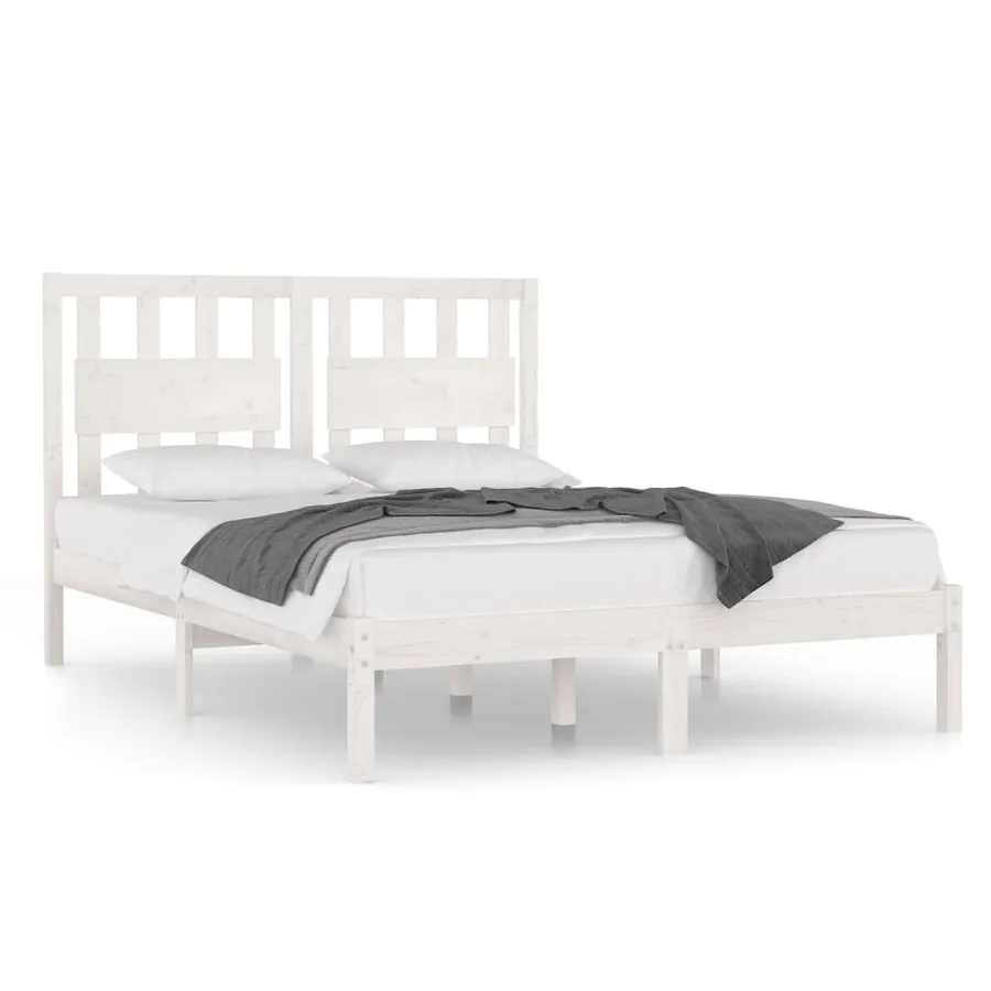 Cadre de lit sans matelas blanc bois massif - 2