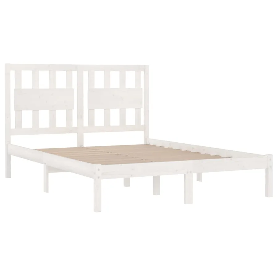 Cadre de lit sans matelas blanc bois massif - 4