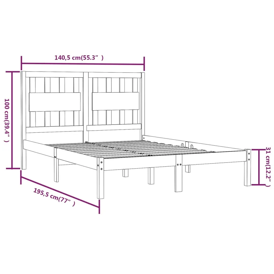 Cadre de lit sans matelas blanc bois massif - 6