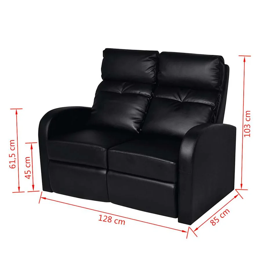 Fauteuil inclinable 2 places en similicuir noir - 6