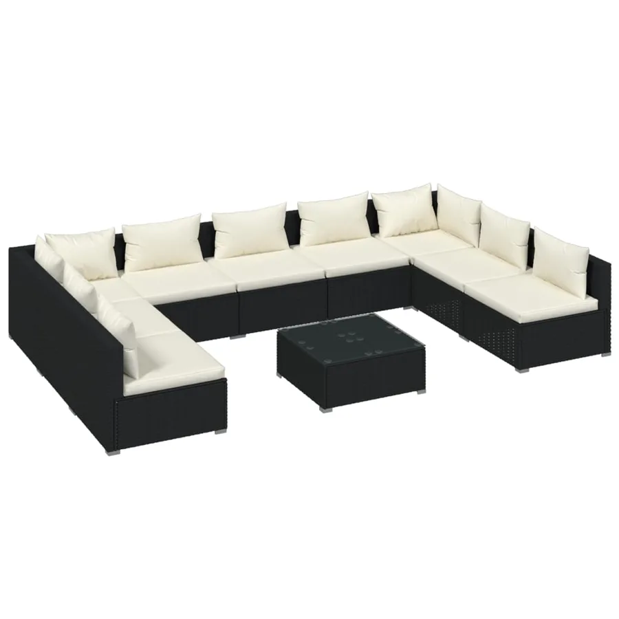 Salon de jardin 10 pcs avec coussins Résine tressée Noir - 2