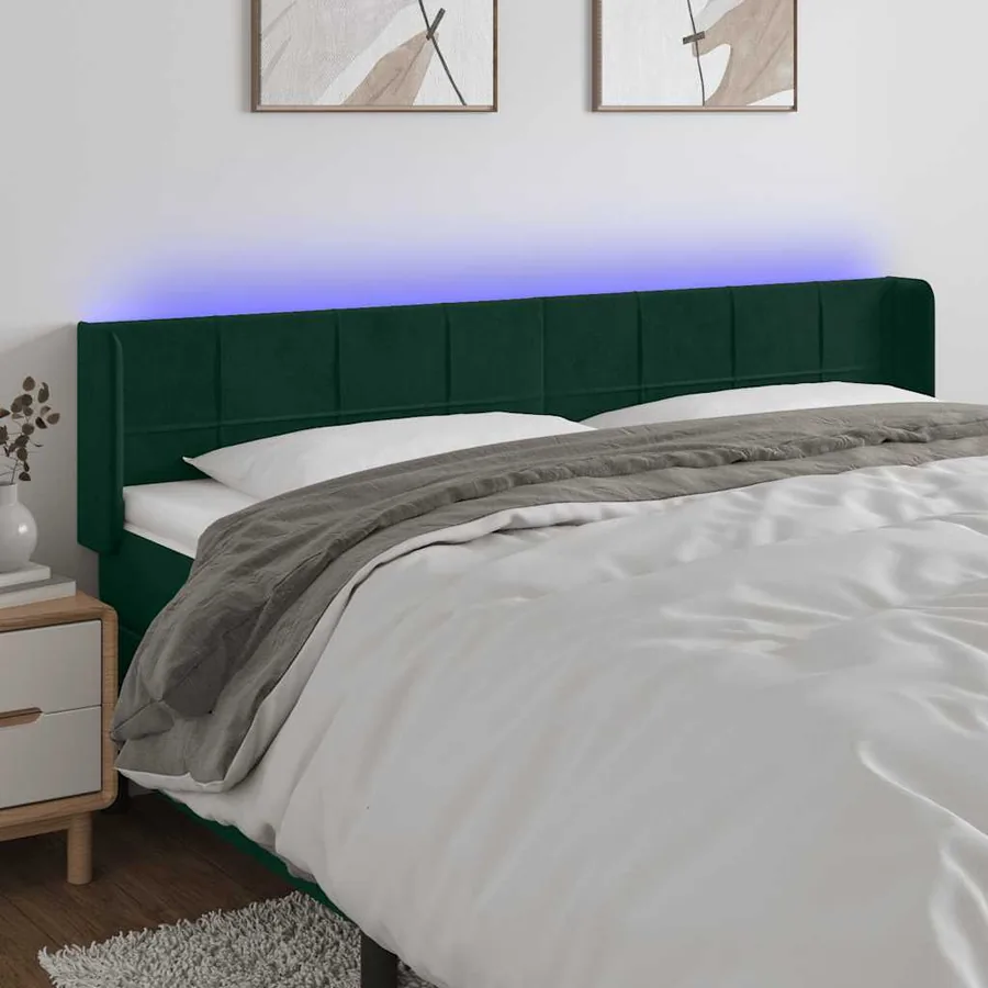 Tête de lit à LED Vert foncé 183x16x78/88 cm Velours