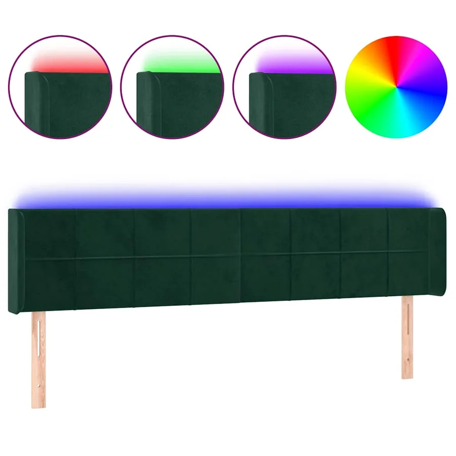 Tête de lit à LED Vert foncé 183x16x78/88 cm Velours - 2