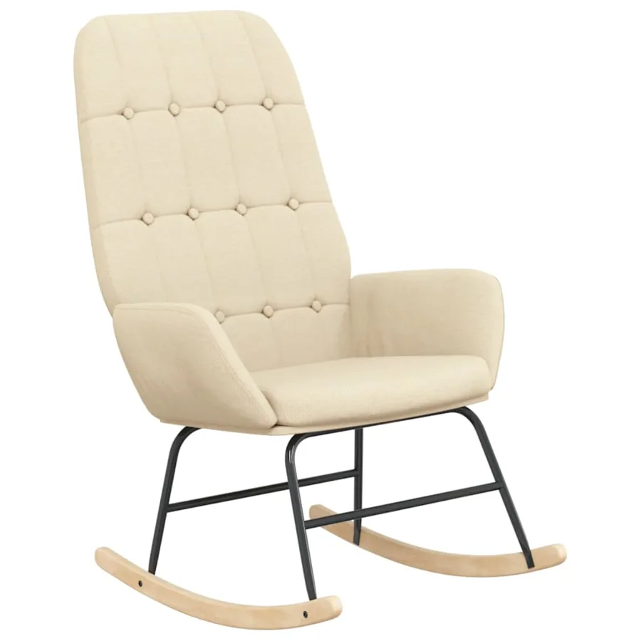 Chaise à bascule avec repose-pied Crème Tissu - 4