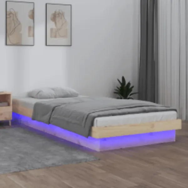Cadre de lit à LED sans matelas 100x200 cm bois massif