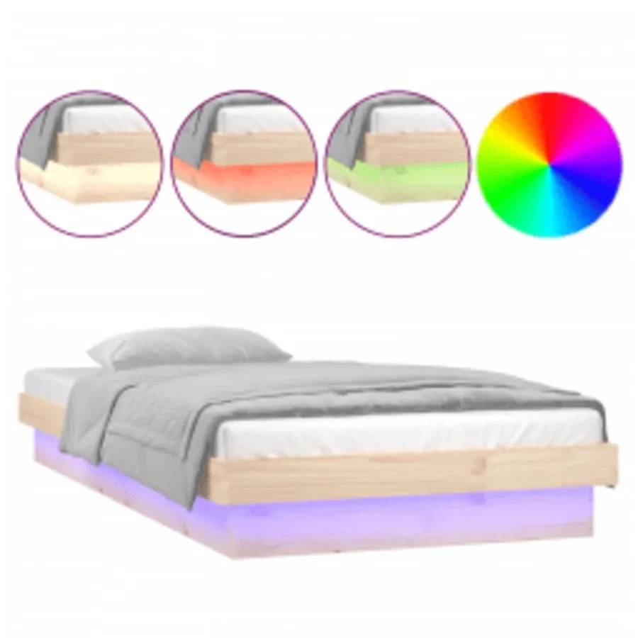 Cadre de lit à LED sans matelas 100x200 cm bois massif - 2