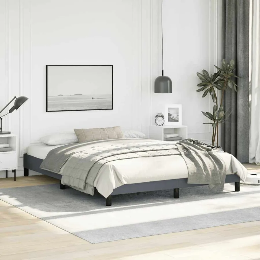 Cadre de lit gris foncé 152x203 cm velours - 5