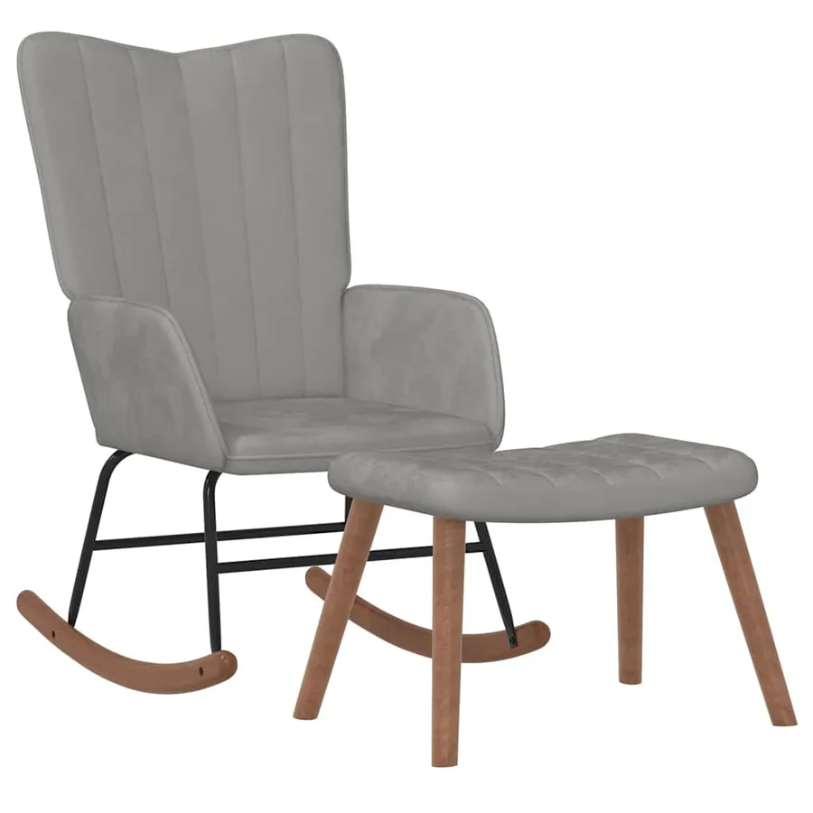 Chaise à bascule avec repose-pied Gris clair Velours - 2