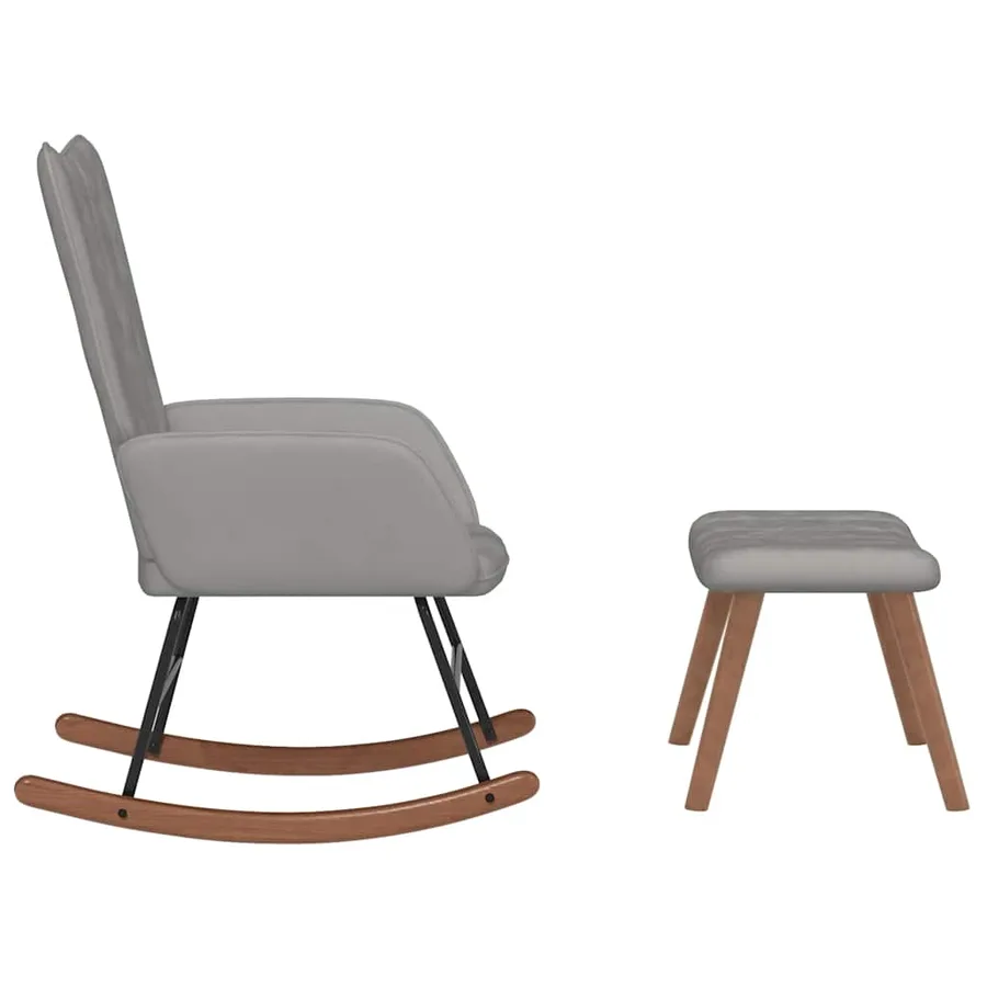 Chaise à bascule avec repose-pied Gris clair Velours - 4