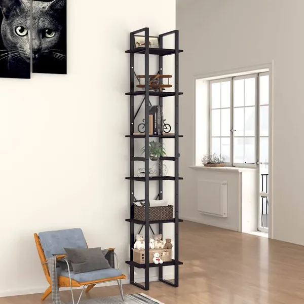Bibliothèque à 6 niveaux noir 40x30x210 cm bois ingénierie