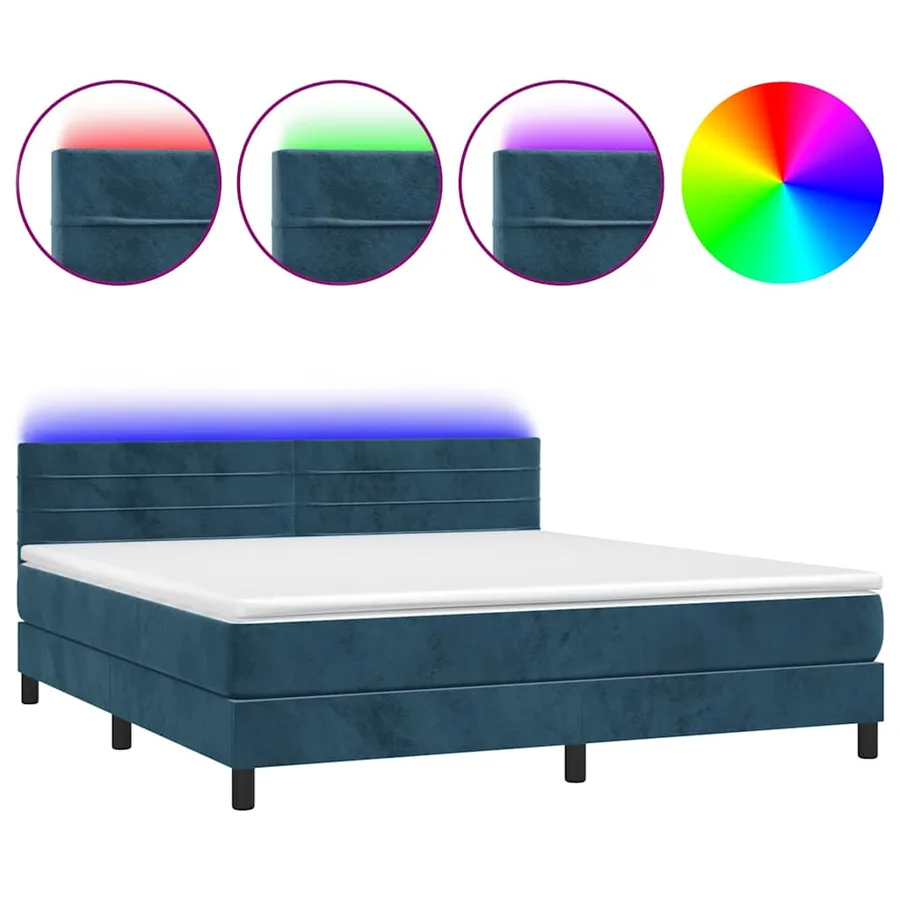 Sommier à lattes de lit avec matelas LED Bleu foncé 180x200 cm - 2
