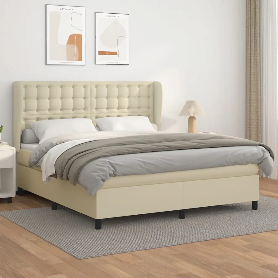 Sommier à lattes de lit avec matelas Crème 180x200cm Similicuir