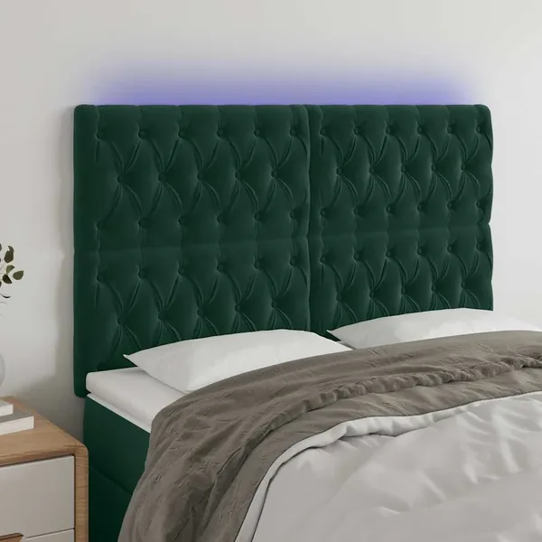 Tête de lit à LED Vert foncé 160x7x118/128 cm Velours